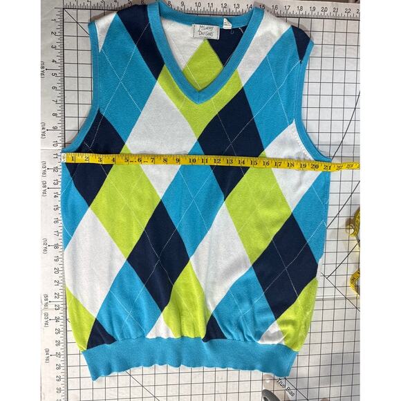 McIlhenny Dry Goods Blue Green Argyle Academia V Neck Sweater Vest Large - Picture 5 of 6